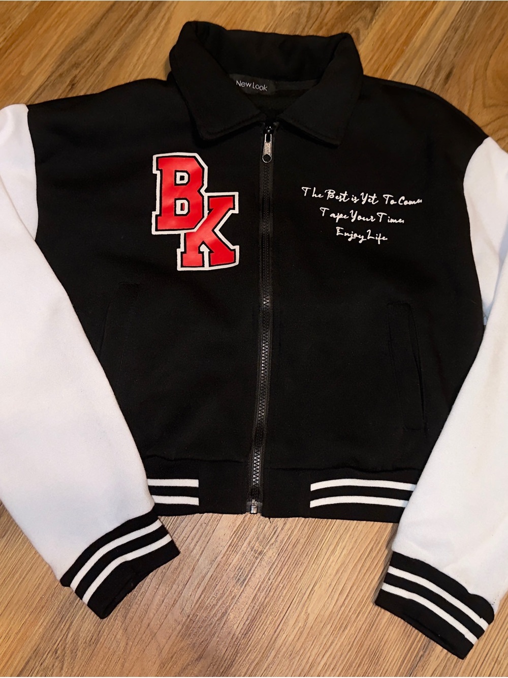 New Look Varsity Bomber Jacket Black & White Size L